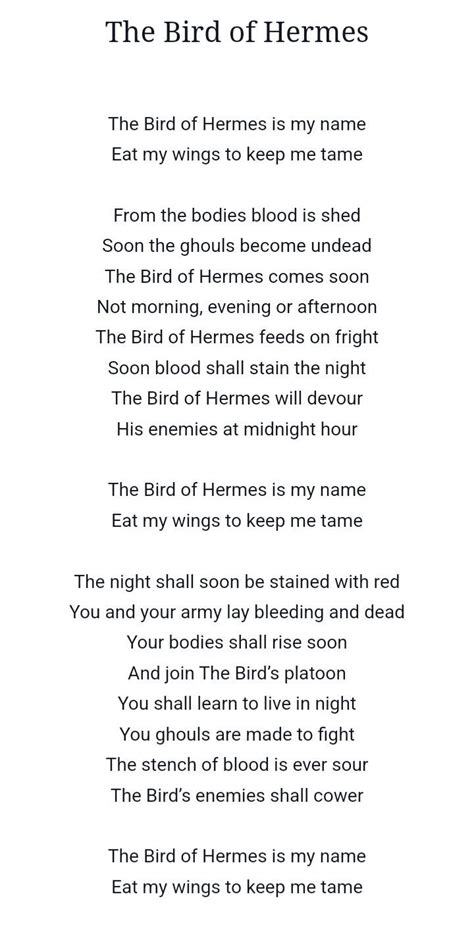 here standeth the bird of hermes|the bird of hermes poem.